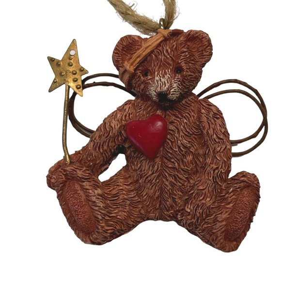 Vintage Mini Christmas Tree Ornament Teddy Bear Star Wand 2" Tall Carved Style - Picture 1 of 6